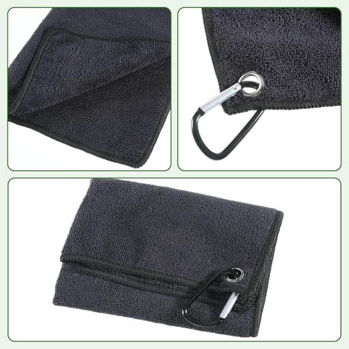 2 Pack Black Golf Towel with Carabiner Clip 12" X 12" Microfiber Waffle Pattern GolfRag GolfTowel with Clip for Cleaning GolfBall Club Putter Iron for Golf Bag Trolly Belt Loop