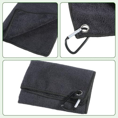 2 Pack Black Golf Towel with Carabiner Clip 12" X 12" Microfiber Waffle Pattern GolfRag GolfTowel with Clip for Cleaning GolfBall Club Putter Iron for Golf Bag Trolly Belt Loop