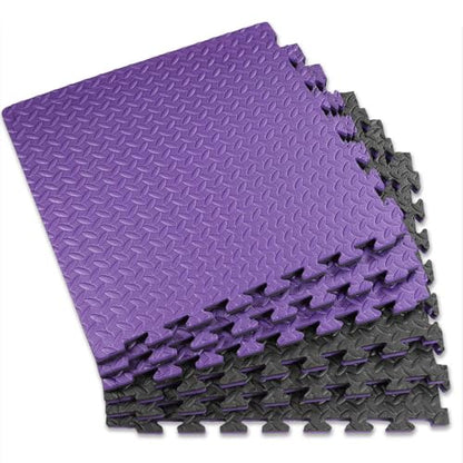 1" Extra Thick 48 sq ft Reversible EVA Gym Foam Floor Mat Tiles (24" x 24"), Steel Pattern, 12 pcs, Black/Purple
