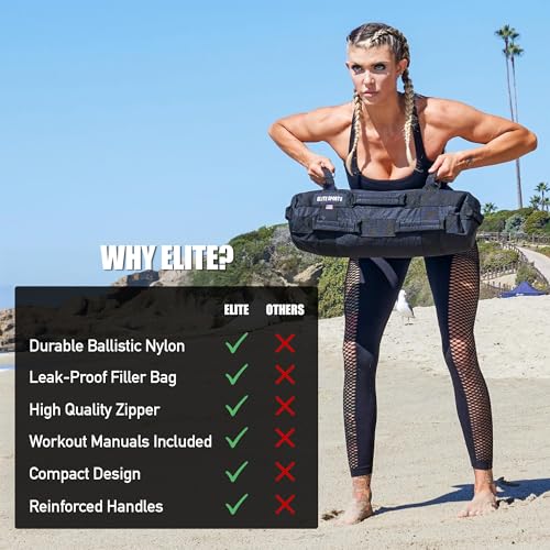 Elite Sports Workout Sandbag for Versatile, Intensive Core Muscles Fitness, Strength Training with Strategic Handle Placement (Unfilled)