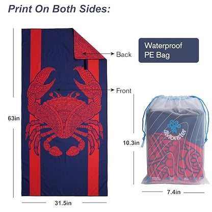 4Monster Quick Dry Beach Towel, Ultra Absorbent Microfiber Travel Towel, Lightweight & Compact for Beach, Swimming, Camping, Pool, Water Sports & Yoga