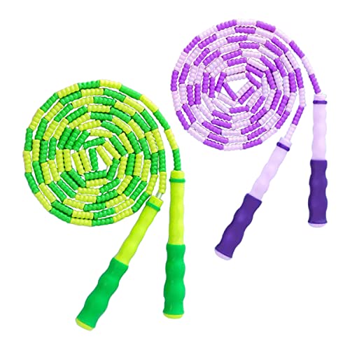 Jump Rope for Kids Girls and Boys, Soft Beaded Jump Ropes, Adjustable Skipping Rope, Tangle-Free Segmented Rope for Kid and Women Men Adults Exercise, Keeping Fit, Training - 9.2Ft - color: Green and Purple