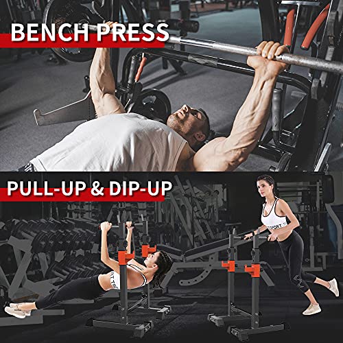 Adjustable Squat Rack Stand with Barbell Rack, Weight Plate Holder, J Hooks,Dip Bar Station for Bench Press Strength Training Max Load 550LBS Suitable