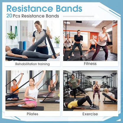 20 Pcs Resistance Bands for Stretching Heavy Duty Pull up Assistance Bands 15-35 Lbs for Home Gym Strength Training Exercise Workout Yoga, Black