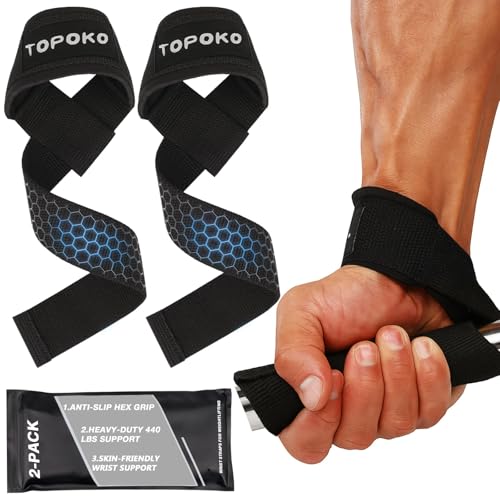 Lifting Wrist Straps for Weightlifting, Deadlifts, Powerlifting & Strength Training – 21.2” Cotton Workout Straps with Neoprene Padding & Non-Slip Hex Grip – Gym Straps for Men & Women
