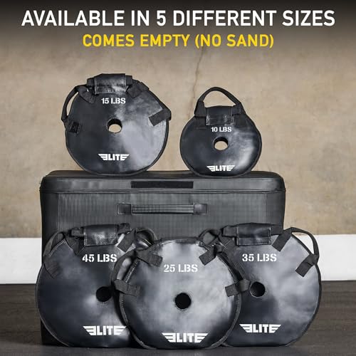 Elite Sports UNFILLED Workout Sand Plates (Set of 2) – EMPTY Fillable Olympic Weight Plates for Barbell Training – Drop-Proof Waterproof TPU – 10/15/25/35/45 LB Options – Strength, CrossFit, Home Gym & Functional Fitness