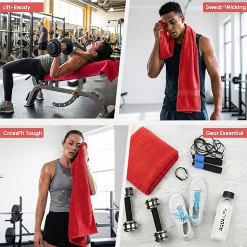 Dalisa Bench Hood Gym Towel – 100% Turkish Cotton – Non-Slip Hooded Design for Weight Benches – 450 GSM – 19.7" x 51.2" – Ultra-Absorbent, Quick-Dry Workout Towel – Made in Türkiye – Red - color: Red