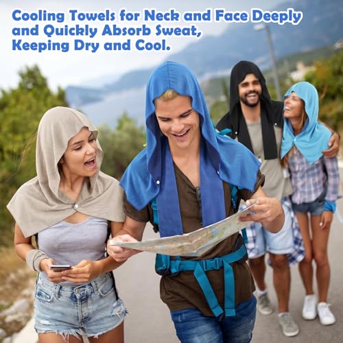 8 Pack Cooling Hooded Towel Set, 4 Cooling Towels for Neck and Face and 4 Flat Ice Towels Microfiber Soft Breathable for Hot Weather Gym, Sports, Yoga, Camping, Workout, Golf