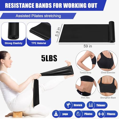 10 Pcs Pilates Ring Blocks Set for Women Home Yoga Equipment Accessories Pilates Ring Circle and Ball Workouts Gift Include Ball Yoga Circle Resistance Bands Block Straps Gym Bag - color: Black