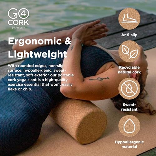 Go4Cork Yoga High-Density Cork Body Roller - 11.8" x 3.7" | Strong Eco Cork Roller with Non-Slip Grip | Enhances Yoga Exercise & Deep Tissue Massage for Quick Back & Muscle Recovery