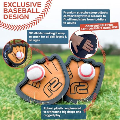 Toss and Catch Ball Game Set - Easy to Use Sticky Balls & Beginner Baseball Training Glove - Premium Toy Paddle Fits All Hand Sizes From Toddlers to Teens & Adults - Fun Gift Idea for Boys and Girls - style: 4 Pack