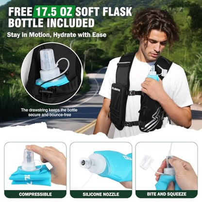 PLUSINNO Running Vest for Men Women, Runners Vest with 500ml Water Bottle - size: Extra-Large (Chest 45"-55")