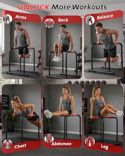 Dip Bar Station, 1100LBS Heavy-Duty Adjustable Height & Width Parallel Bars with Dual Inner Connectors ltra-Stable Settings & Non-Slip Feet for Home Gyms, Upper Body & Core Training