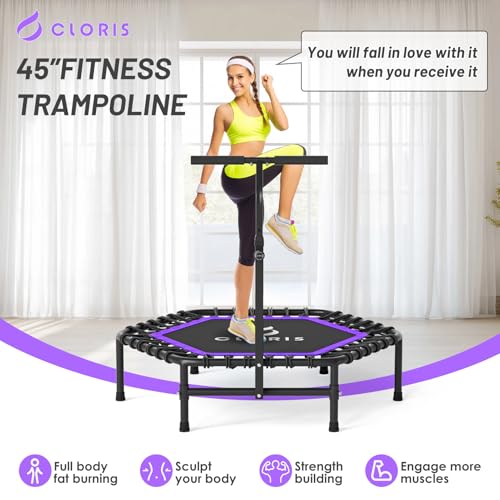 45'' Rebounder Trampoline for Adults - Max Load 450lbs, Trampoline with Adjustable Foam Handle Indoor/Outdoor Fitness Body Exercise - color: Purple