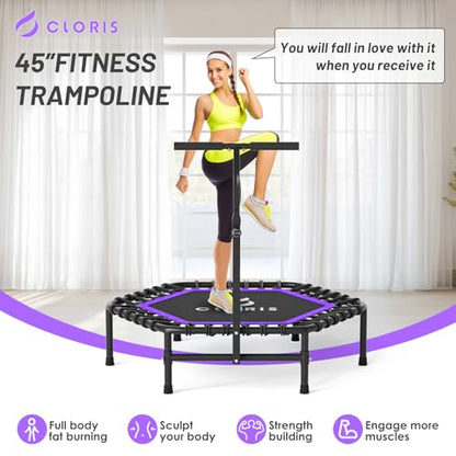 45'' Rebounder Trampoline for Adults - Max Load 450lbs, Trampoline with Adjustable Foam Handle Indoor/Outdoor Fitness Body Exercise - color: Purple