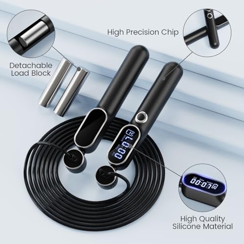 Cordless Jump Rope with Counter, Weighted Ropeless Skipping Rope for Fitness, Adjustable 2-in-1 Jump Rope for Women Men, Digital Calorie Counter, Tangle-Free Home Gym Workout Equipment