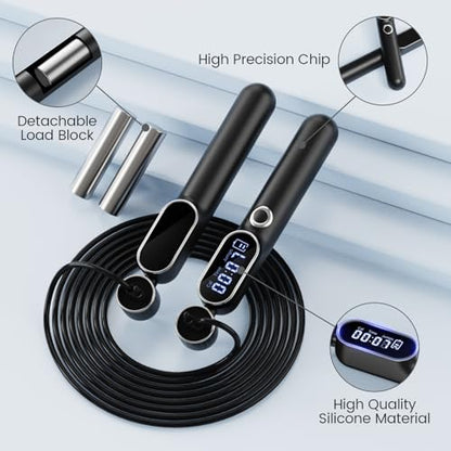 Cordless Jump Rope with Counter, Weighted Ropeless Skipping Rope for Fitness, Adjustable 2-in-1 Jump Rope for Women Men, Digital Calorie Counter, Tangle-Free Home Gym Workout Equipment
