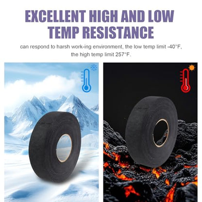 2 PCS Car Wire Harness Cloth Tape, 49.2Ft Cloth Electrical Tape for Engine Harness Wrap, High Temperature Resistance Self-Adhesive Wire Tape for Harness Noise Reduce and Insulation (Black)