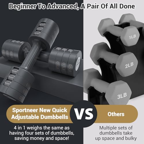 Sportneer Adjustable Dumbbells Hand Weights Set: 5 lb Dumbbell Set of 2 Each 2lb 3lb 4lb 5lb Free Weights Fast Adjust Weight 4 In 1 Weights Dumbbells Set for Women Men Home Gym Exercise Training - color: Carbon Black
