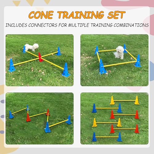 Dog Agility Hurdle Cone Set, Dog Agility Backyard Set Include Height cossbar Agility Rods, Dog Agility Equipment for Rehabilitation & Beginners(Blue+Orange+Yellow) - color: Blue+Orange+Yellow