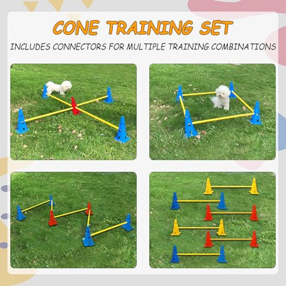 Dog Agility Hurdle Cone Set, Dog Agility Backyard Set Include Height cossbar Agility Rods, Dog Agility Equipment for Rehabilitation & Beginners(Blue+Orange+Yellow) - color: Blue+Orange+Yellow