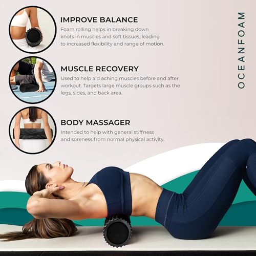 Soft Tidal Roller (Black & Charcoal Marbled) - Low Density Foam Roller for Physical Therapy, Back Pain, Exercise & Stretching - Wave Textured - Yoga & Wellness - Full Size, 20" x 5" - color: Black & Charcoal Marbled