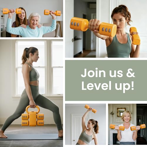 2-in-1 Adjustable Dumbbell Set for Women - 4 Levels (2.2lbs to 12.1lbs) - Home Gym Weights for Women at Home - Fitness Dumbbells - color: Orange