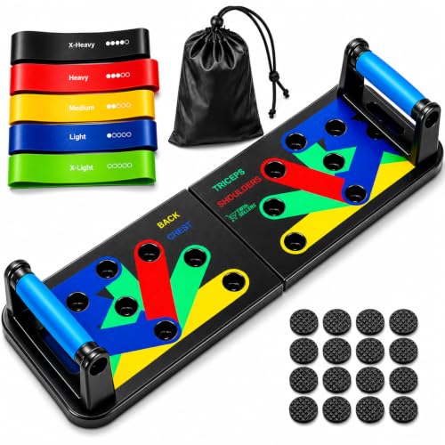 Push Up Board for Men – 20 in 1 Detachable Fitness Board with 5 Resistance Bands, Adjustable Pushup Handles, Perfect Push Up Bars for Home Gym Workout Equipment Training