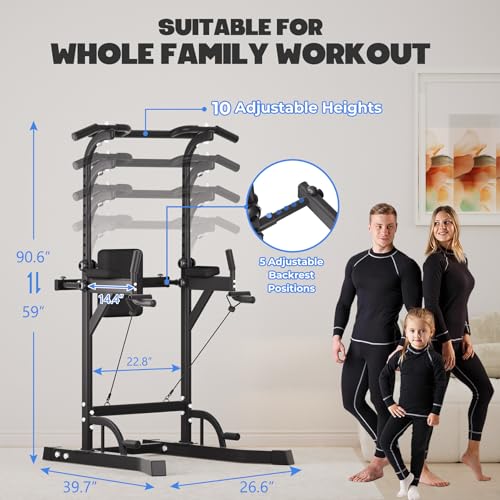 Power Tower Pull Up Dip Station, Heavy Duty Pull Up Station Dip Bar Station Multi-Function Home Gym Strength Training Fitness Equipment 500LBS