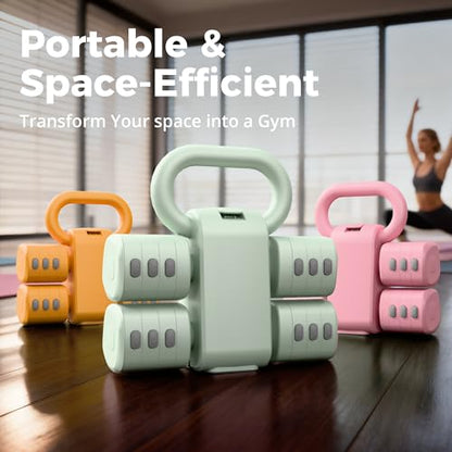 2-in-1 Adjustable Dumbbell Set for Women - 4 Levels (2.2lbs to 12.1lbs) - Home Gym Weights for Women at Home - Fitness Dumbbells - color: Green
