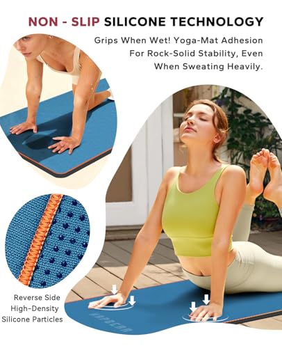 HAPBEAR Hot Yoga Towel with Non-Slip Grip Dots, 72" x 24" - Super Absorbent, Soft Microfiber Yoga Mat Towel for Bikram, Gym, Pilates - Blue