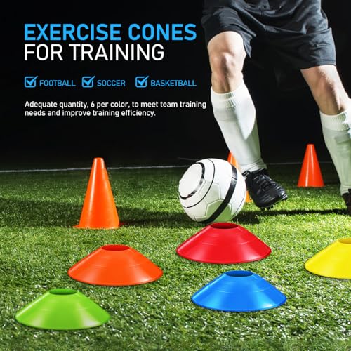 Toyvian Soccer Disc Cones for Training - 30 Multi-Color Agility Practice Cones with Mesh Bag 7.40 Inch Durable Pe Cones for Football Basketball Sports Drills