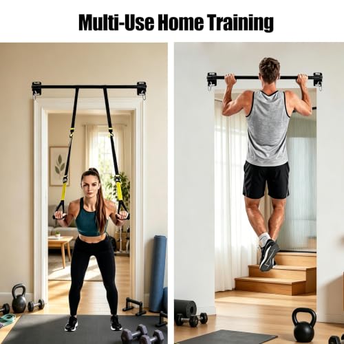 Wall Mounted Pull Up Bar, Carbon Steel Doorway Chin Up Bar for Home Gym - color: Black- Ab Straps