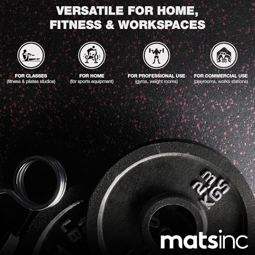 Matter Flex 100% Rubber Floor Mats - Recycled Rubber Gym Flooring for Home Gym, Interlocking Exercise Tiles, Made in The USA, Gym Tiles, Corner (4 tiles/16 Sq. Ft.), Black with Red Speck