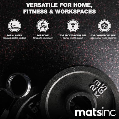 Matter Flex 100% Rubber Floor Mats - Recycled Rubber Gym Flooring for Home Gym, Interlocking Exercise Tiles, Made in The USA, Gym Tiles, Corner (4 tiles/16 Sq. Ft.), Black with Red Speck