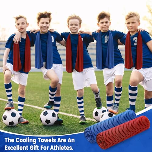100 Pack Cooling Towels, 40"x12" Cooling Towels for Neck and Face Breathable Soft Chilly Sweat Rag Microfiber Sport Rags for Gym Yoga Golf Running - color: Deep Blue, Red