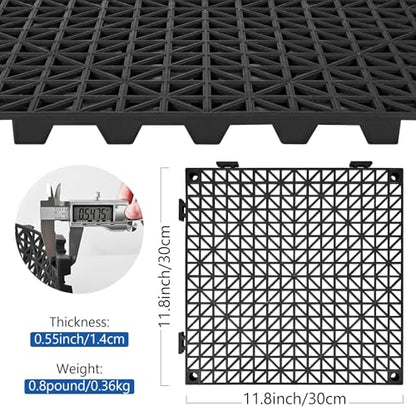 ToLanbbt Modular Interlocking Cushion 55P 11.8" x 11.8" Interlocking Rubber Floor Drain Holes Non-Slip Splicing Drainage Mats for Deck, Shower, Kitchen, Drain Pool, Sauna Bath, Indoor Outdoor (Black) - size: 55 PCS