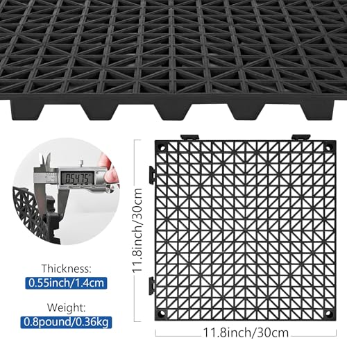 ToLanbbt Modular Interlocking Cushion 18P 11.8" x 11.8" Interlocking Rubber Floor Drain Holes Non-Slip Splicing Drainage Mats for Deck, Shower, Kitchen, Drain Pool, Sauna Bath, Indoor Outdoor (Black) - size: 18 PCS