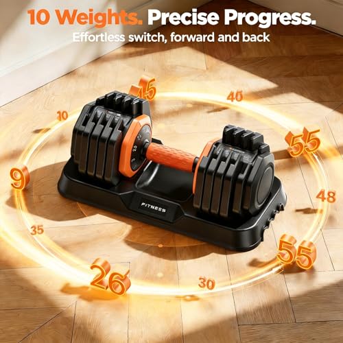 FEIERDUN Adjustable Dumbbell Set, Weight Set for Home Gym, 5/10-in-1 Free Weight Adjustable Dumbbells, Single Hand Twist Adjust with Non-Slip Handles, 90% Space Saving Strength Training for both Men&Women - color: 10 Weight Settings - 55 LB/Pair (110 LB T