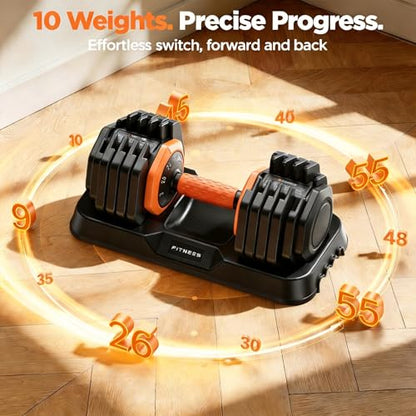 FEIERDUN Adjustable Dumbbell Set, Weight Set for Home Gym, 5/10-in-1 Free Weight Adjustable Dumbbells, Single Hand Twist Adjust with Non-Slip Handles, 90% Space Saving Strength Training for both Men&Women - color: 10 Weight Settings - 55 LB/Pair (110 LB T