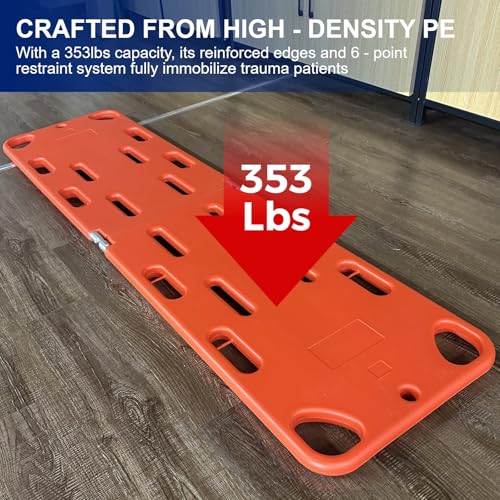 Emergency Foldable Spine Board Stretcher Kit with Head Immobilizer, Neck Brace, Spider Straps, Orange PE 2-Fold Water Floating Stretcher for First Responders & Emergency Services (2 Folds) - size: 2 Folds