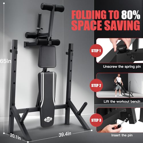 ANCHEER 900LBS Weight Bench Set with Squat Rack, Adjustable Bench Press Set with Leg Extension and Leg Curl, Flat Incline Decline Workout Bench for Home Gym Full Body Strength Training - color: White