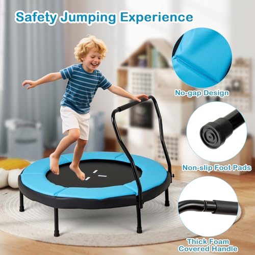 GYMAX Rebounder Trampoline Adult, 40" Mini Fitness Trampoline with Detachable Handle, Safety Foam Pad & Non-Slip Foot Pads, Exercise Rebounder for Indoor Outdoor Kids Adults