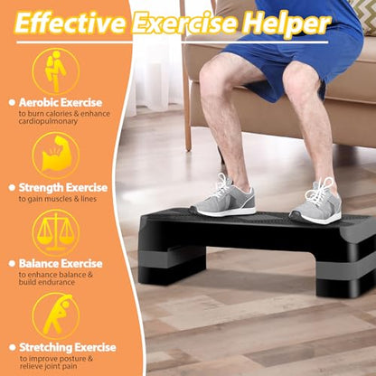 F2C 26.5 Inches Step Aerobics Stepper Platform with 3 Risers, Home Gym Workout Equipment, Fitness Exercise Equipment, Exercise Workout Stepper - color: Grey