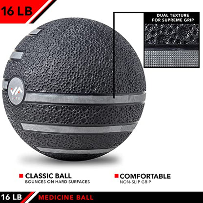 JFIT Dual Texture Medicine Ball – Weighted Exercise Ball for Strength, Core & Functional Fitness Training - style: 16lb