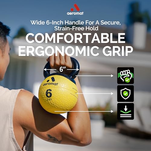 Aeromat Elite Mini Kettlebells – Weighted Exercise Medicine Ball with Anti-Slip Grip & Wide Handle, Strength Training Kettlebell for Squats, Workouts, & Home Gym Use - style: 6 LB - Yellow
