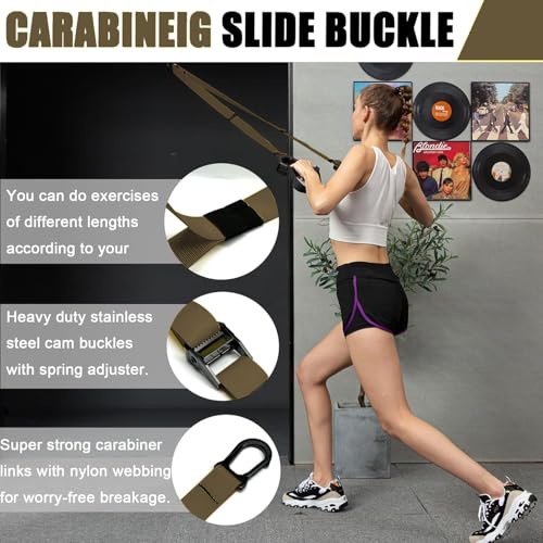 Bodyweight Resistance Training Straps, Home Gym Fitness Trainer kit - color: Brown