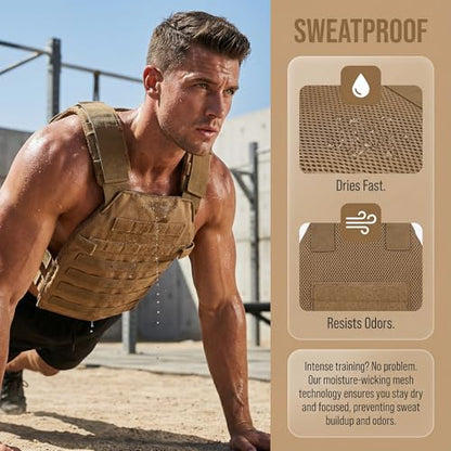 Adjustable Weighted Vest Fitness Sport Training Strength and Endurance Training,Quick Release with Molle for Running,Fitness Workouts - color: Tan