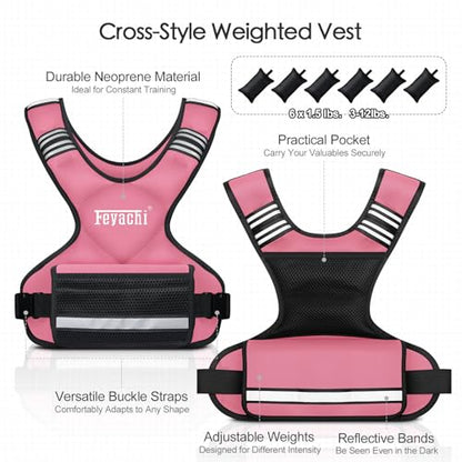 Feyachi Adjustable Weighted Vest, 3-32lb Vest with 6 Ironsand weights - color: Pink, size: 3-12 lbs