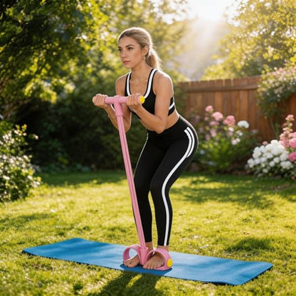 Pedal Resistance Bands with Handles, Upgrade 6-Tubes Manual Tension Training Pedal, Natural Rubber Foot Pedal Resistance Bands, Multifunction Fitness Bands for Abdomen, Waist, Arm, Leg - color: Pink